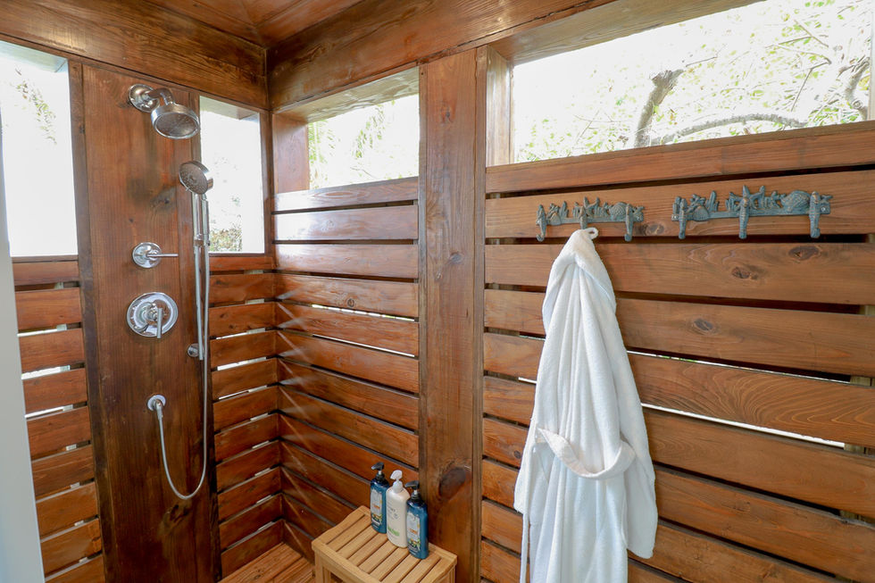 Rock Point, Master bath ensuite outdoor shower,  Elbow Cay, Vacation Rental, Water Front, Abaco, Bahamas, Tahiti Beach