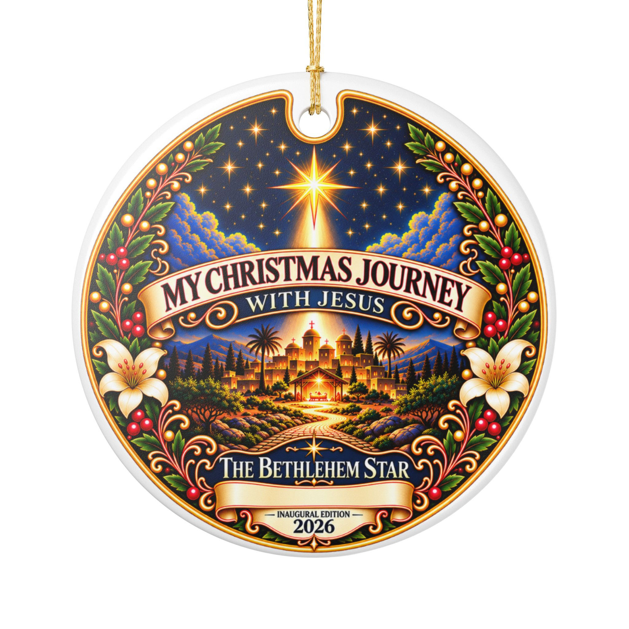 Personalized Bethlehem Star 2026 Christian Christmas keepsake ornament with child's name and Luke 2:11 (view 1)