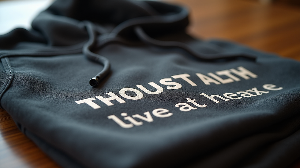 Close-up view of a folded Christian-themed hoodie with a faith-based message