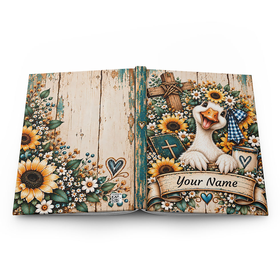 Personalized Silly Goose Christian hardcover journal with name, sunflowers and cross, 5.75 x 8 (view 2)