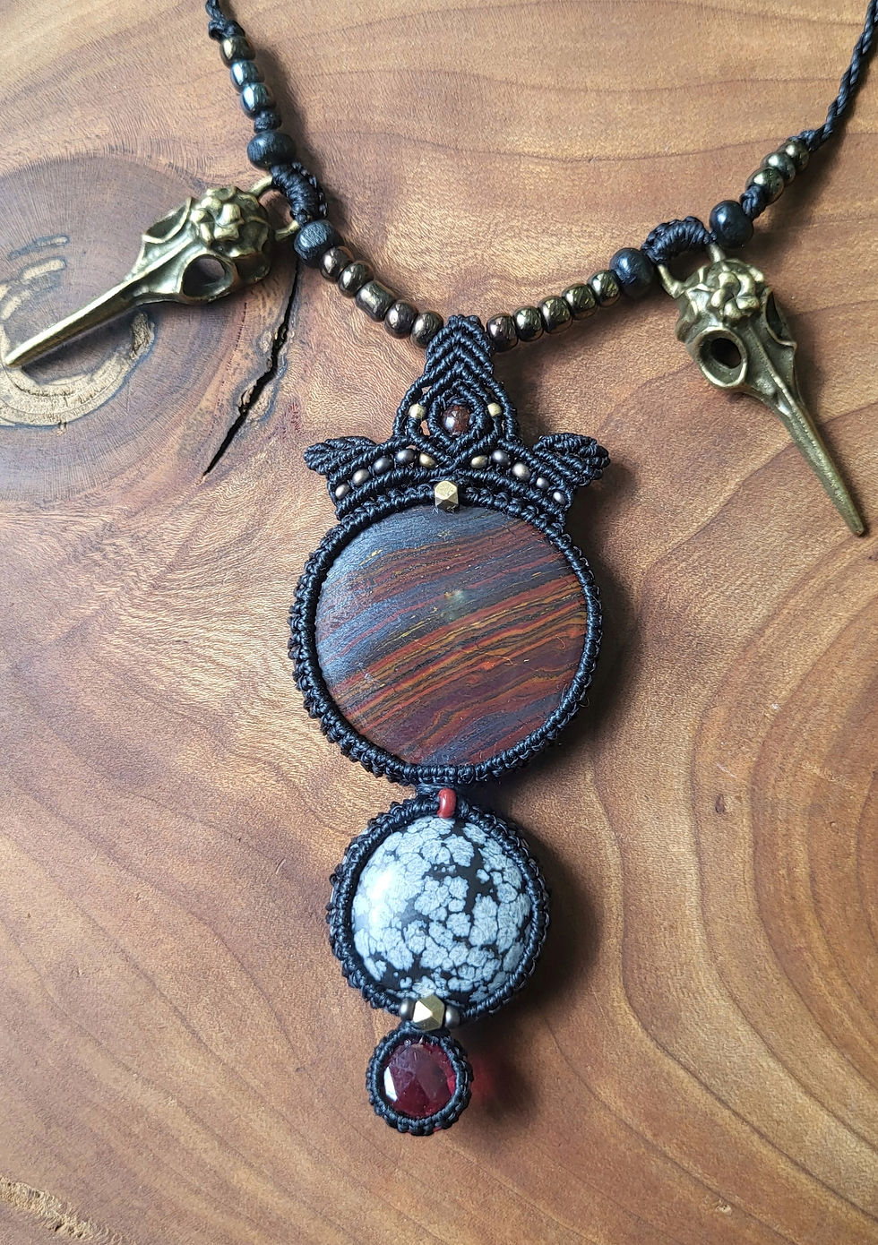 Thumbnail: Hecate: garnet, snowy obsidian, iron-eye