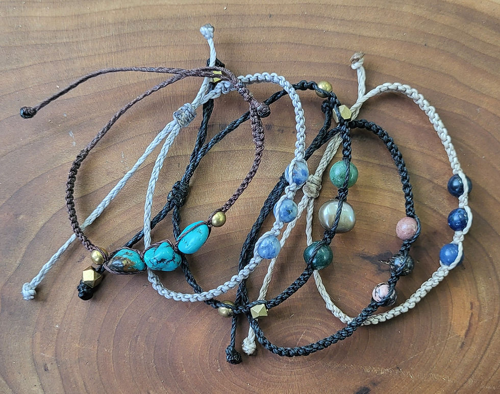 Thumbnail: Trio bracelets / lapis turquoise pearl agate moss rhodonite sodalite