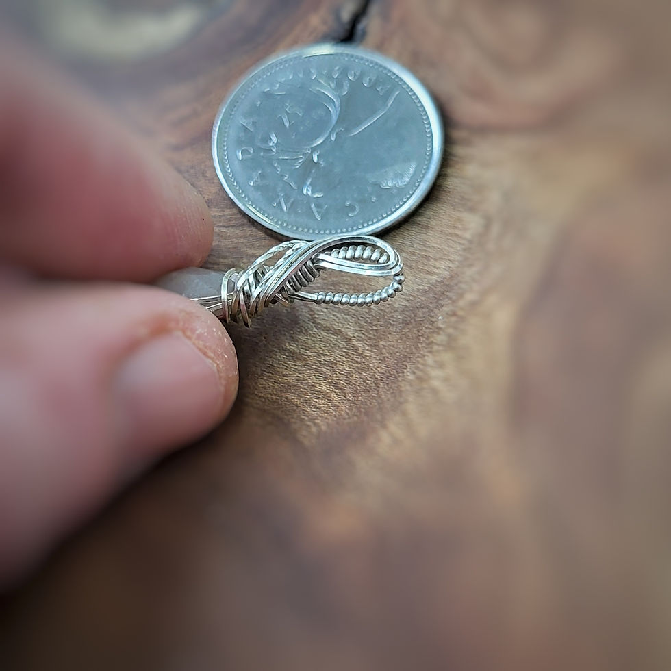 Thumbnail: The Sisters: mother-of-pearl and Indian peach moonstone on argentium