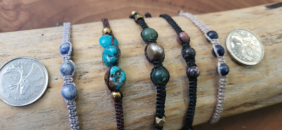 Thumbnail: Trio bracelets / lapis turquoise pearl agate moss rhodonite sodalite