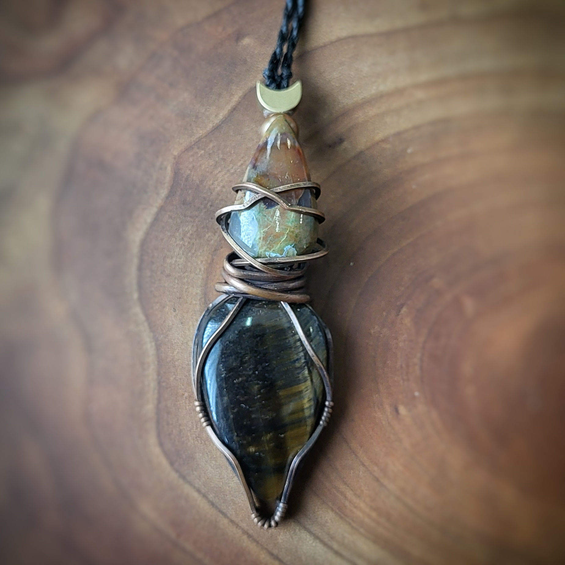 Fin renard // double sur cuivre oeil-de-tigre jaspe rainforest rhyolite