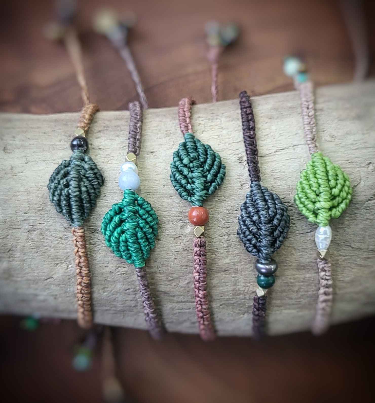 Bracelets Feuille 2 / grenat angélite perle jaspe rouge malachite