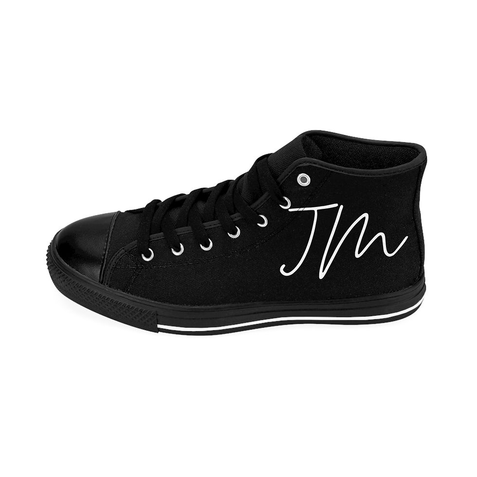 Thumbnail: Black High-Top Sneakers with Signature 'JM' Script – Classic Casual Canvas Shoes