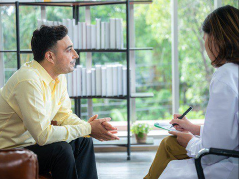 Health mental professional meeting with a patient during a private counseling session
