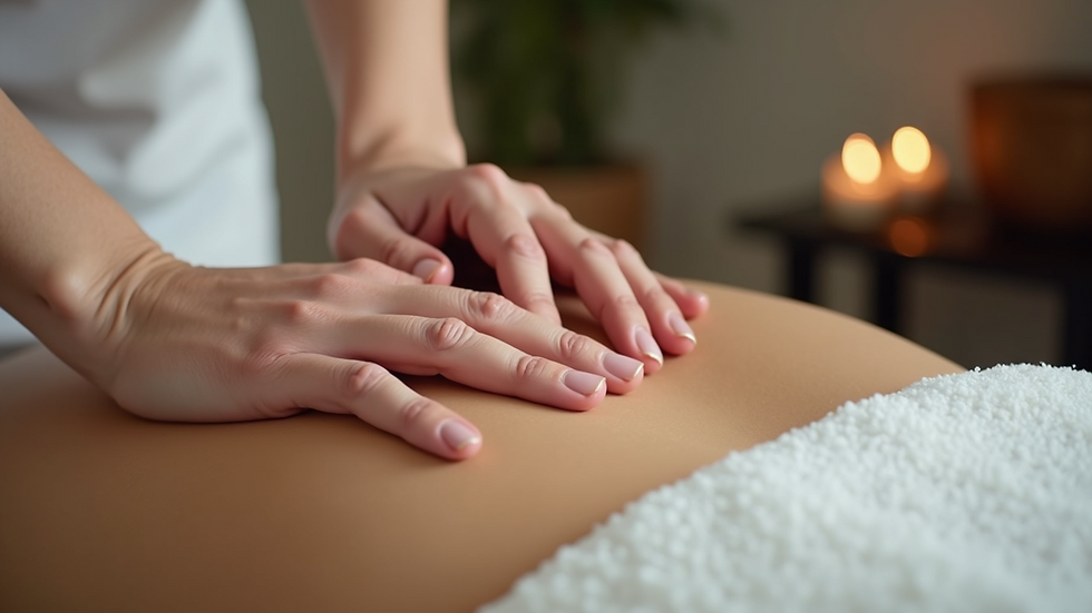 Close-up view of massage therapist’s hands applying deep tissue massage