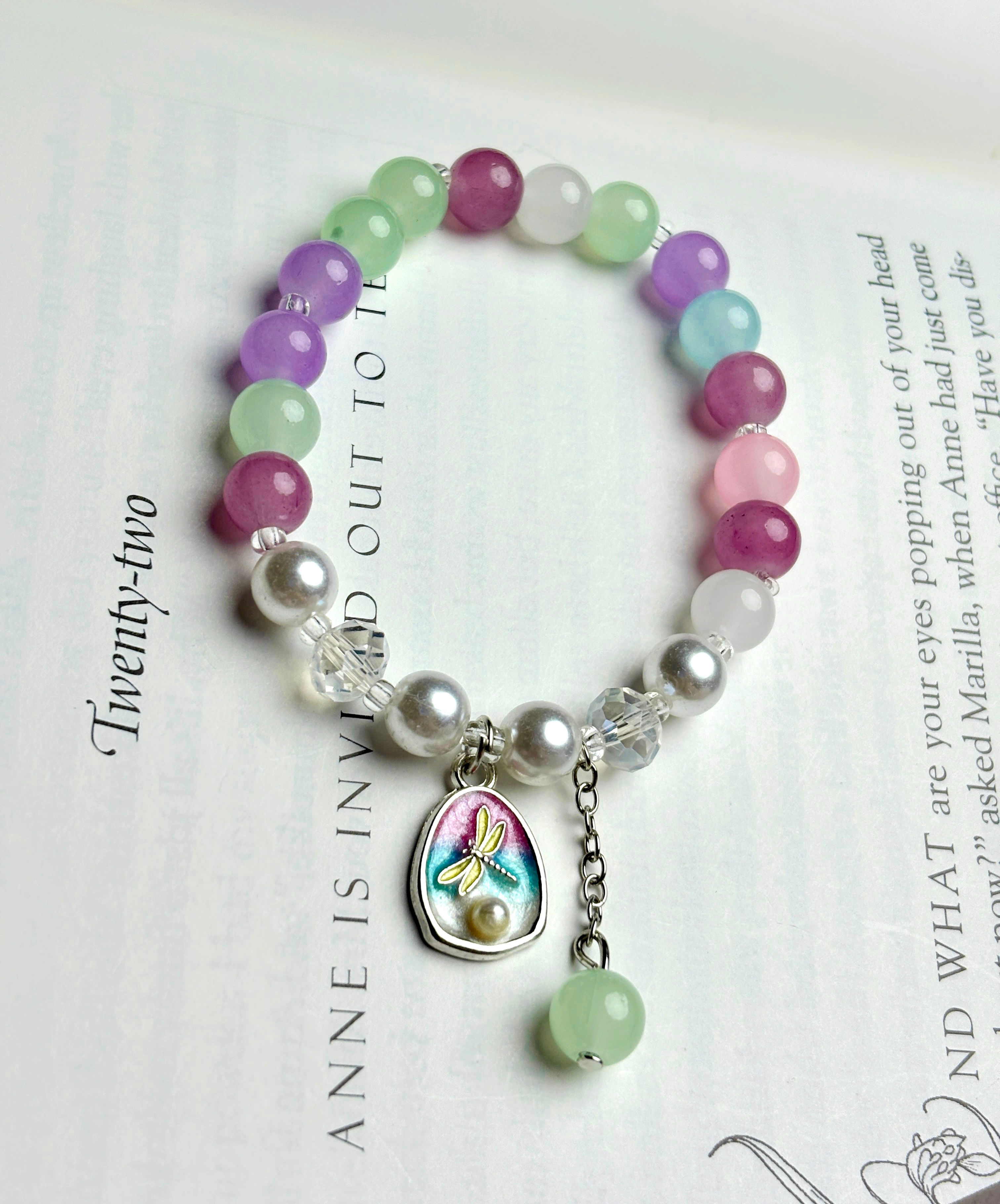 DRAGONFLY CHARM BEADS BRACELET