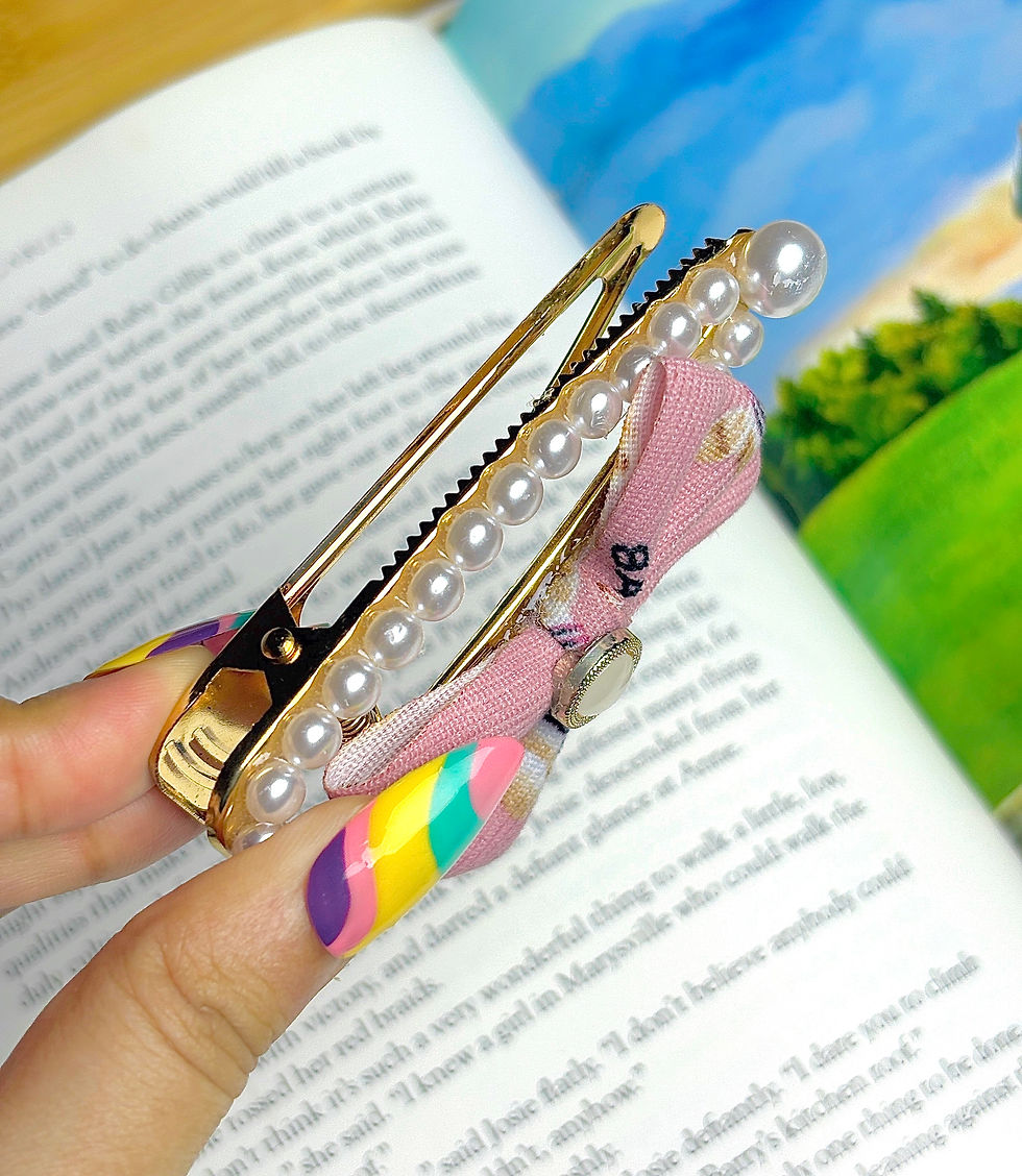 Thumbnail: CUTE PRINT PEARL BOW CLIPS