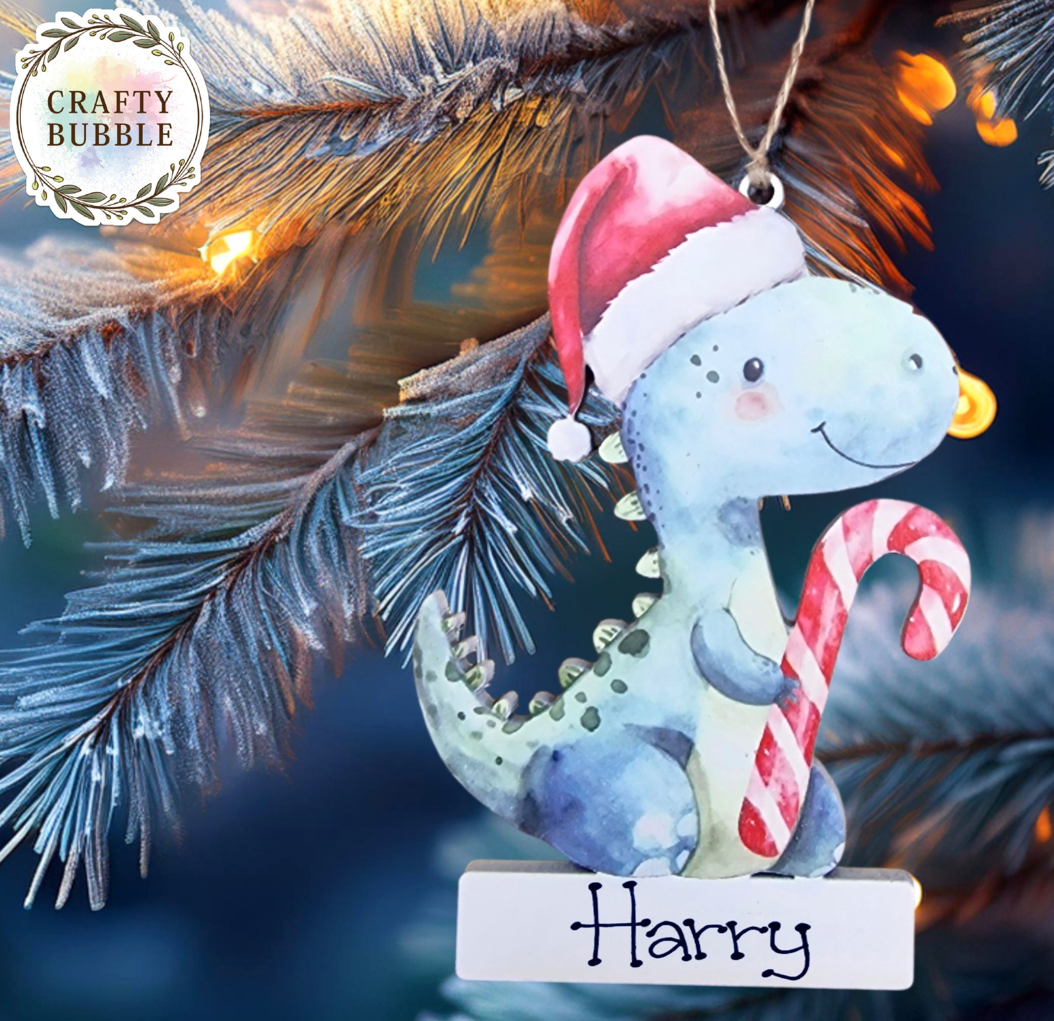 PERSONALISED DINOSAUR CHRISTMAS TREE BAUBLE DECORATION