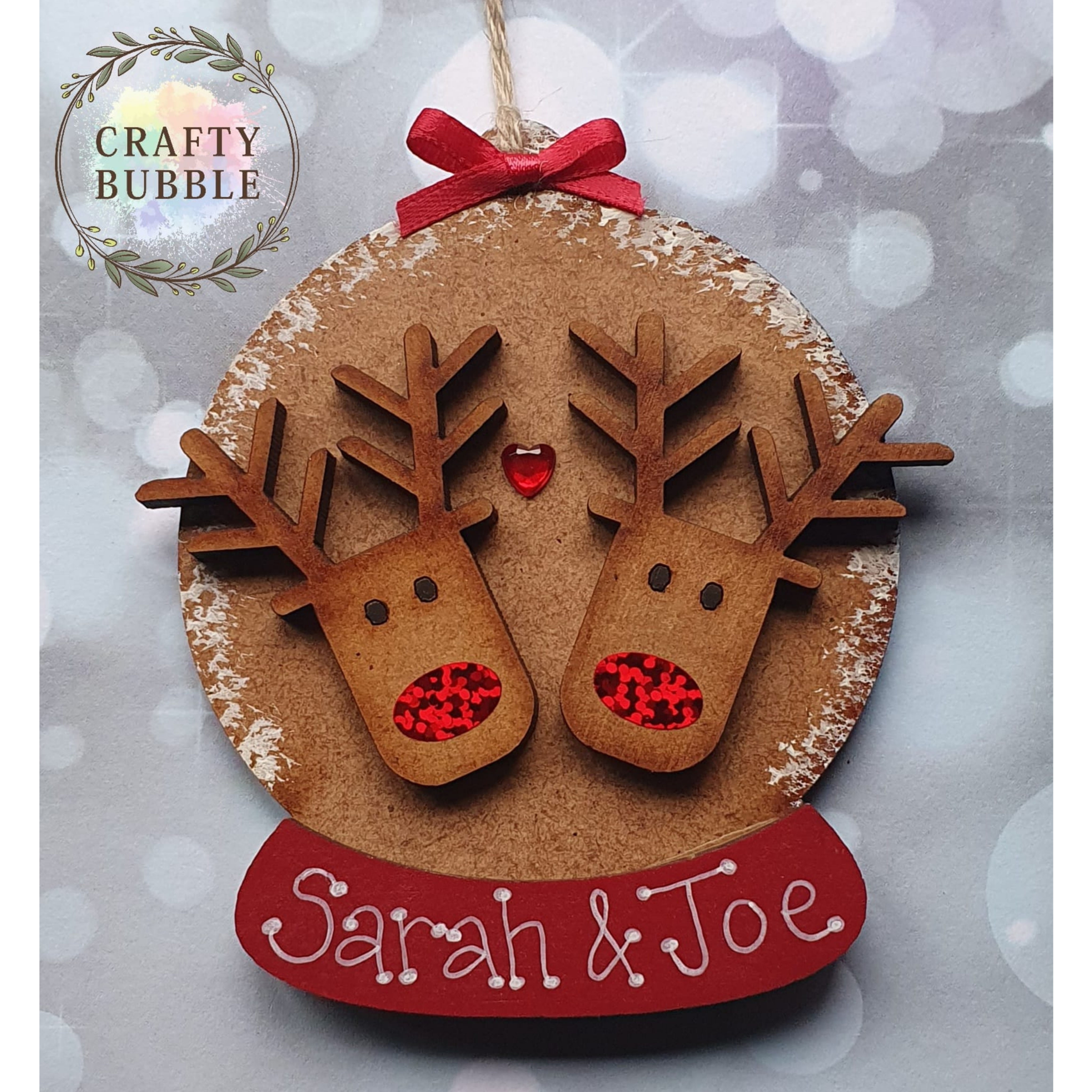 *BEST SELLER* PERSONALISED REINDEER COUPLE CHRISTMAS SNOWGLOBEBAUBLE