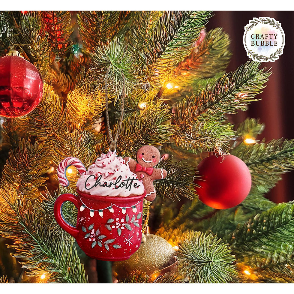 CHRISTMAS HOT CHOCOLATE RED WOODEN TREE DECORATION - PERSONALISED