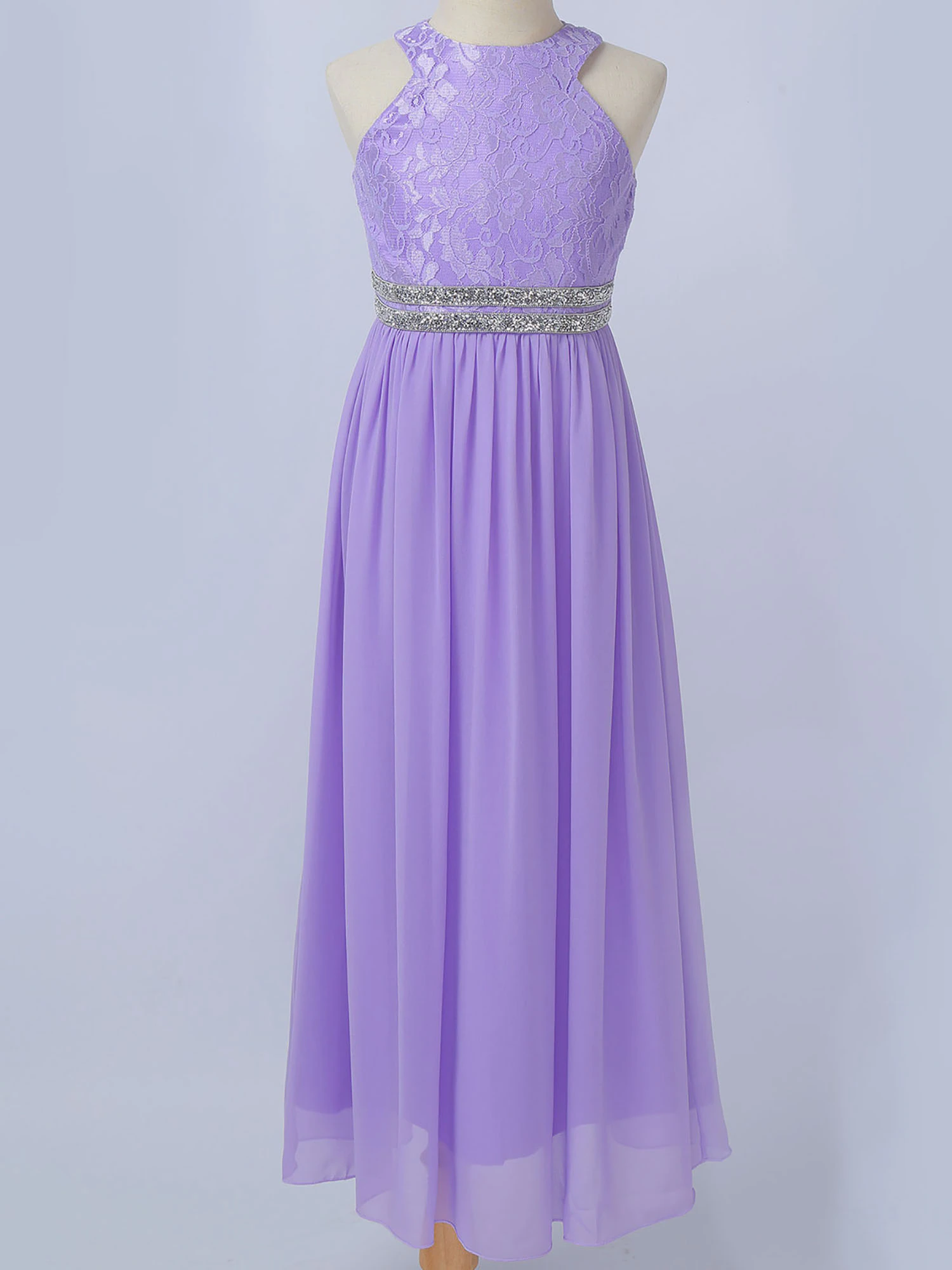 Thumbnail: Lavender Halter Neck Chiffon & Lace