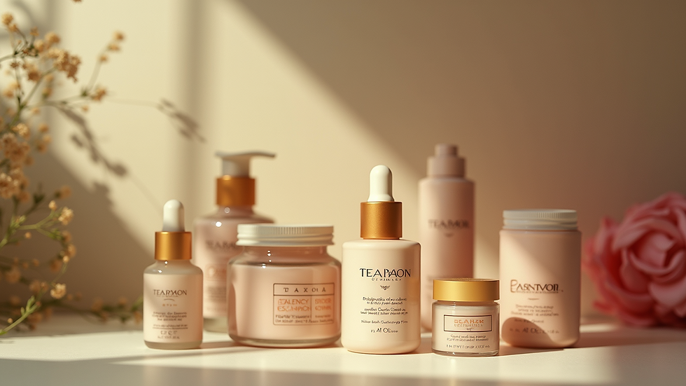 Eye-level view of vintage beauty products inspired by past decades