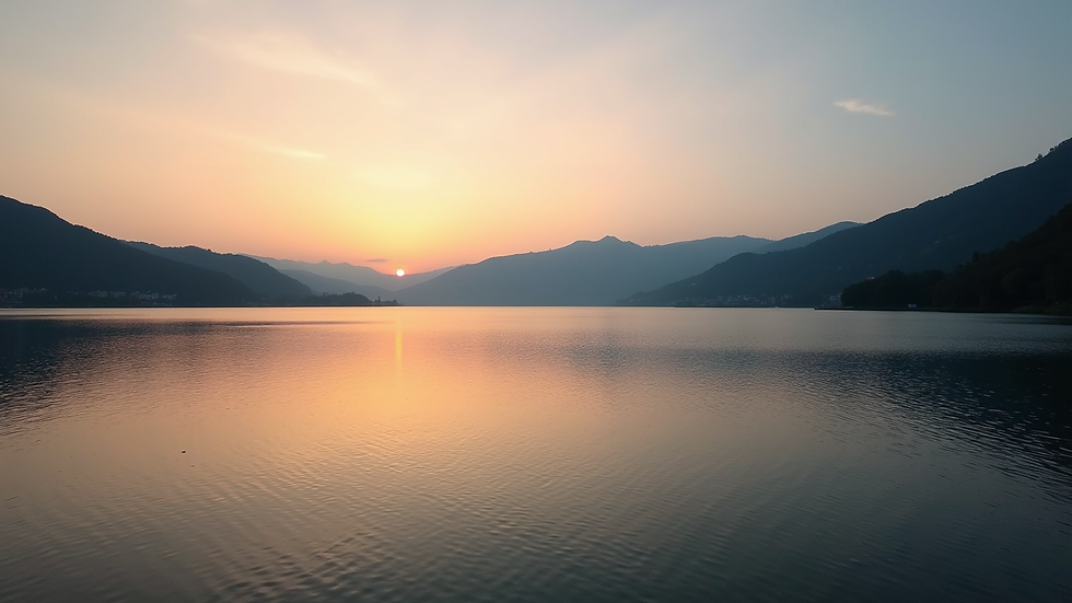 Vista panorámica de un lago tranquilo al amanecer