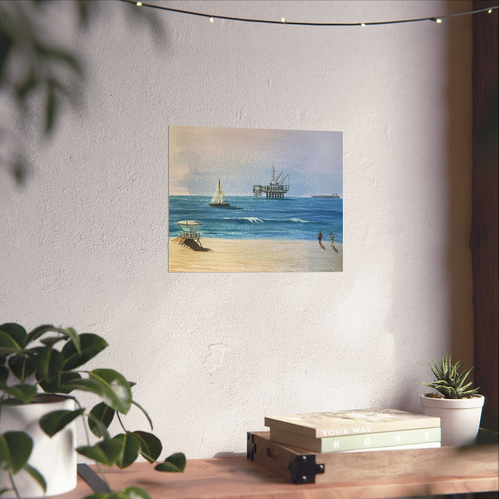Thumbnail: "Oil Rig" Watercolor Painting Print
