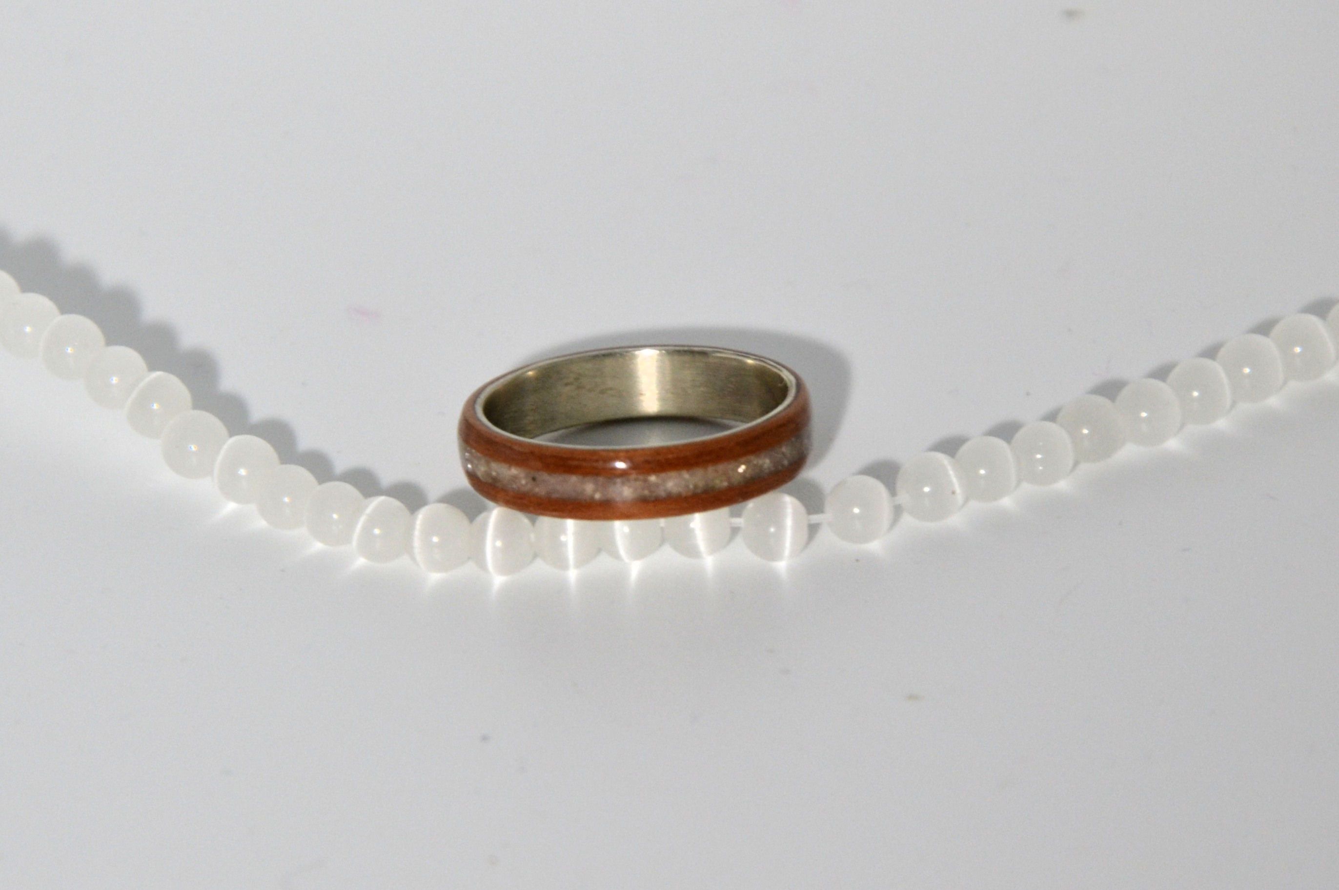 Silver and wood ring with Quartz inlay