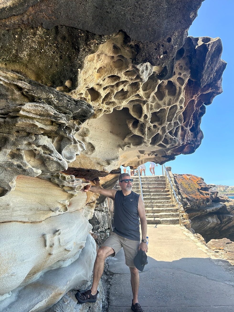 The sandstone cliffs are so beautiful and interesting and I think George models them nicely :-)