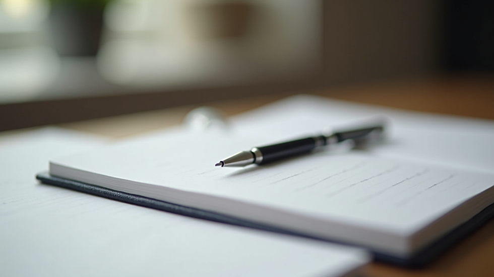 Close-up view of a notebook and pen on a therapist's desk ready for a session