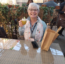 Kim enjoying some refreshments