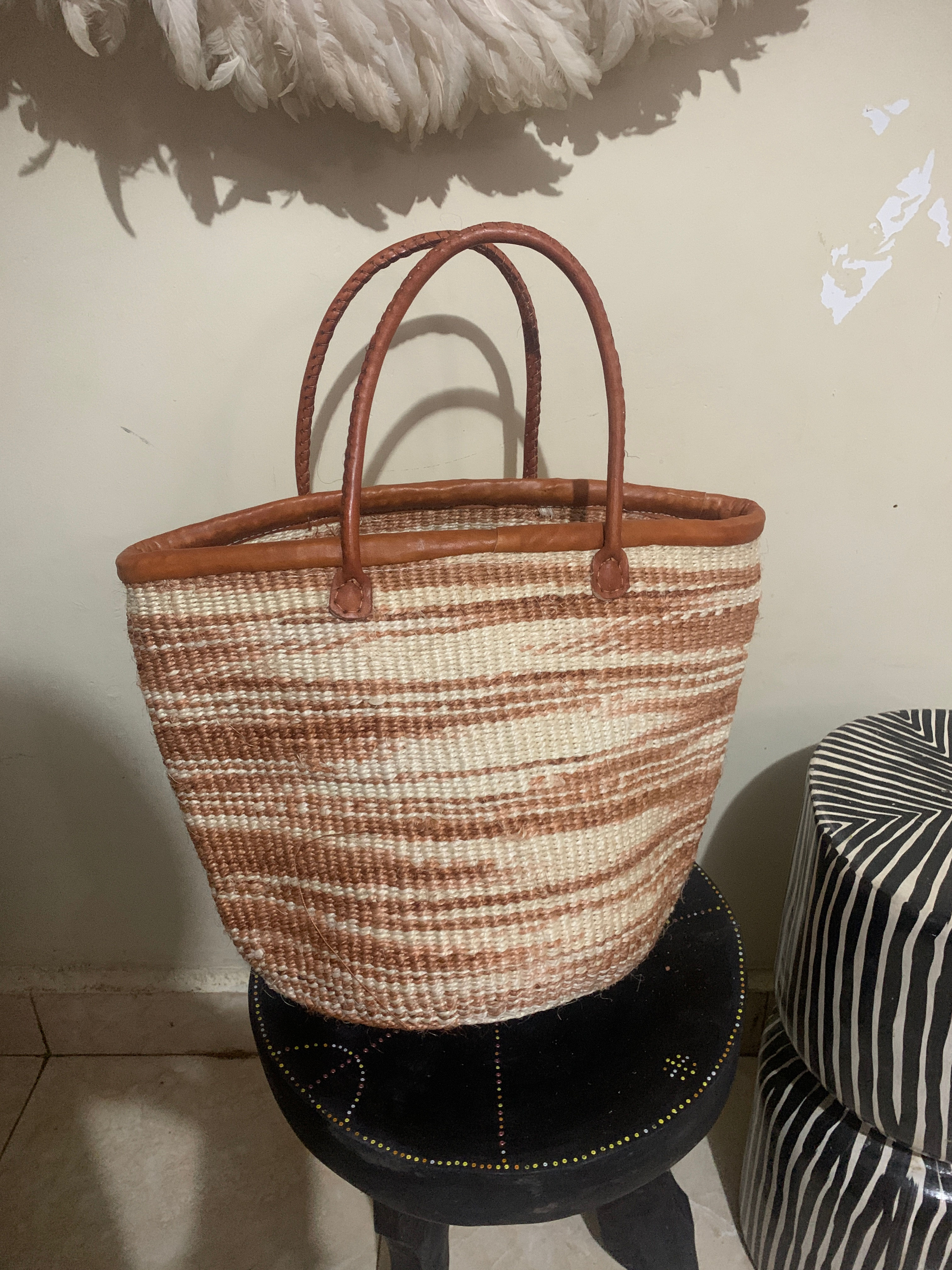 Summer bag ,Kiondo, wool in sisal bag, Kenyan bag