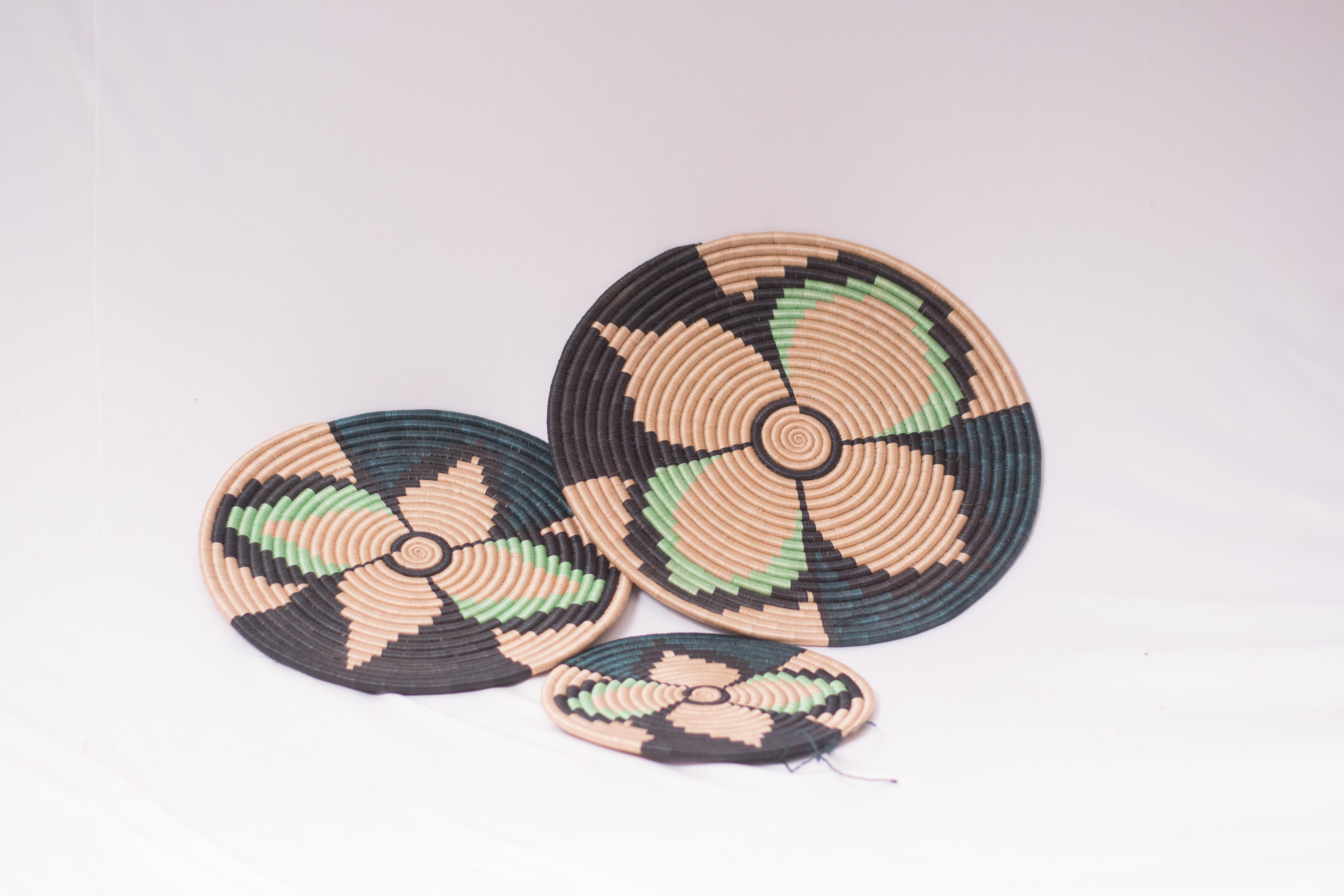 3 pieces 12",14",16" Rwanda baskets, Wall hanging baskets, Afri