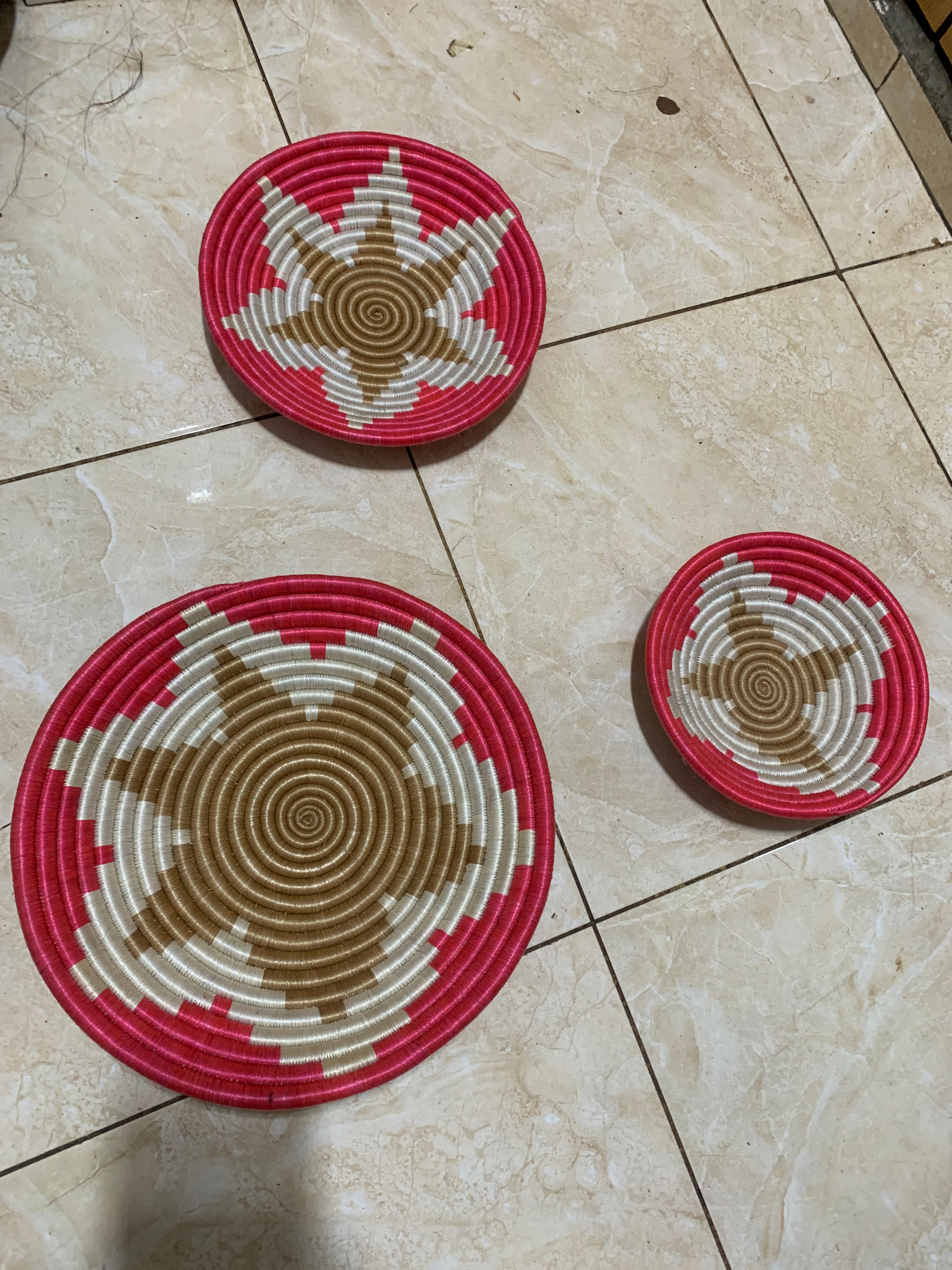 Rwanda Baskets Group, 3 Blue assorted wall baskets