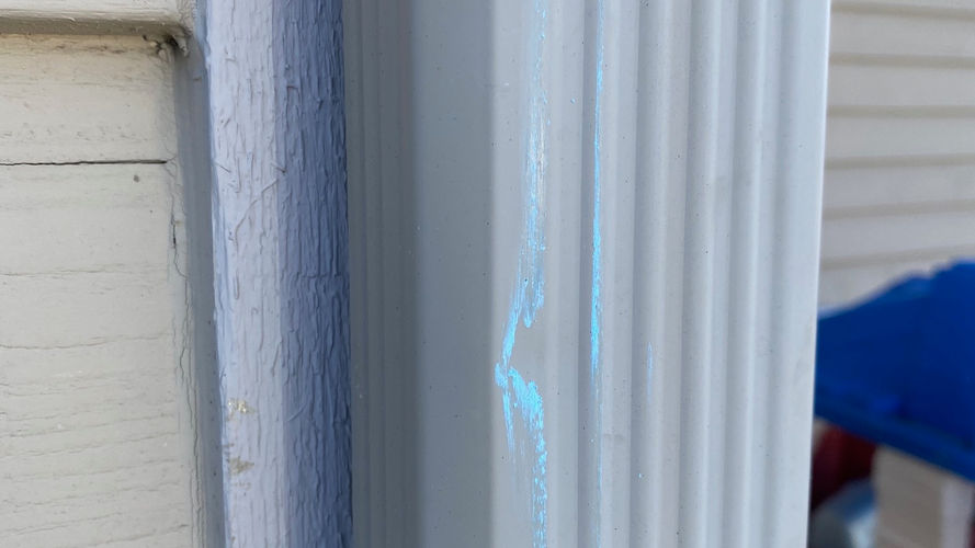 HAIL DAMAGE ON DOWNSPOUT - ELGIN - TOMKAT RESTORATION