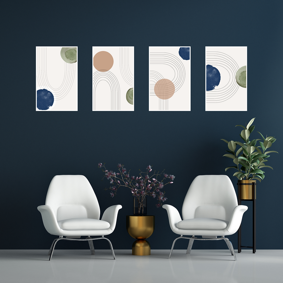 Thumbnail: Blue and Green Geometric Prints (Set of 4)