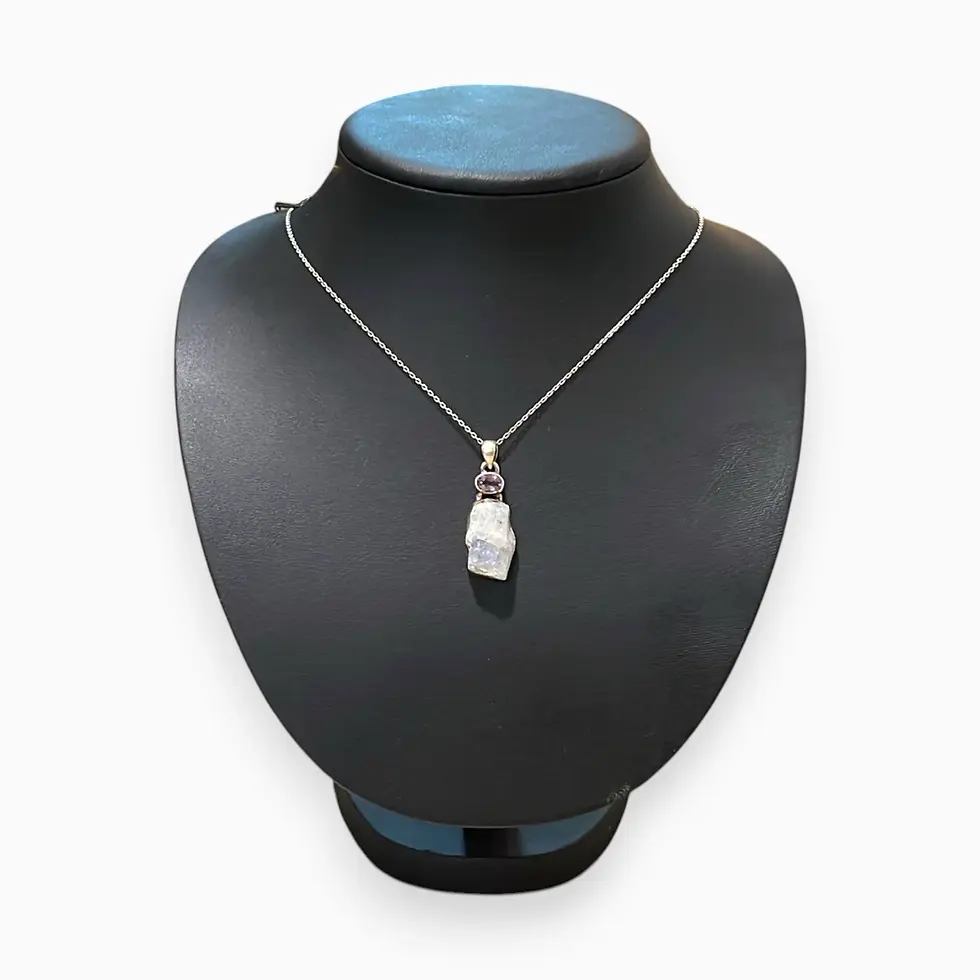 Miniatura: Collar de plata con colgante de piedra lunar y amatista | Calma y equilibrio