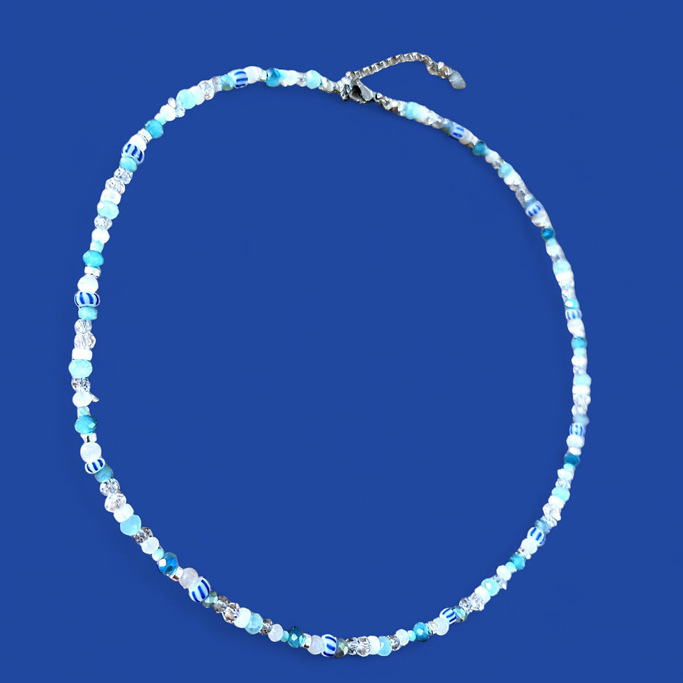 Thumbnail: Closer detail view of the ocean blue glass bead mix and extension chain