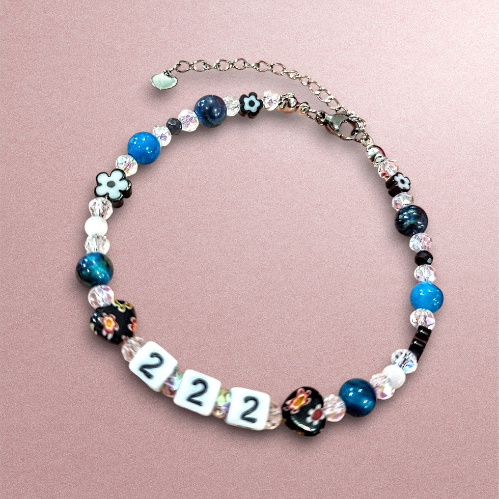 Thumbnail: Alternate overhead view of the spiritual 222 angel number glass beaded bracelet