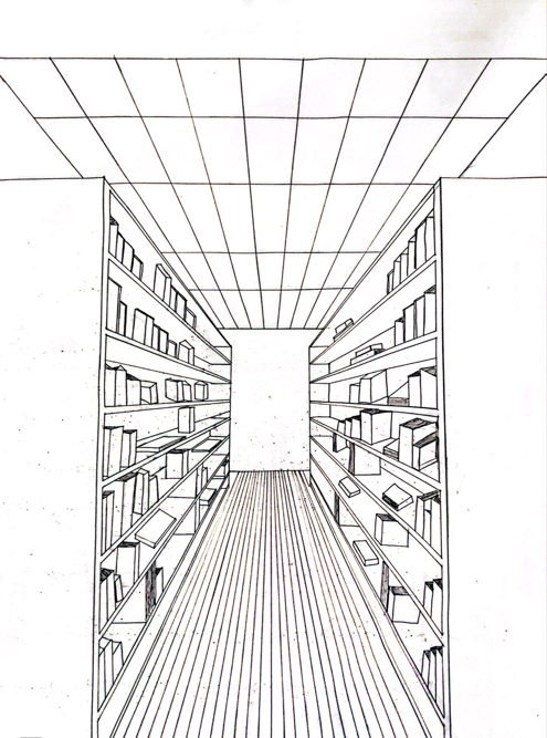 Library Sketch Drawing