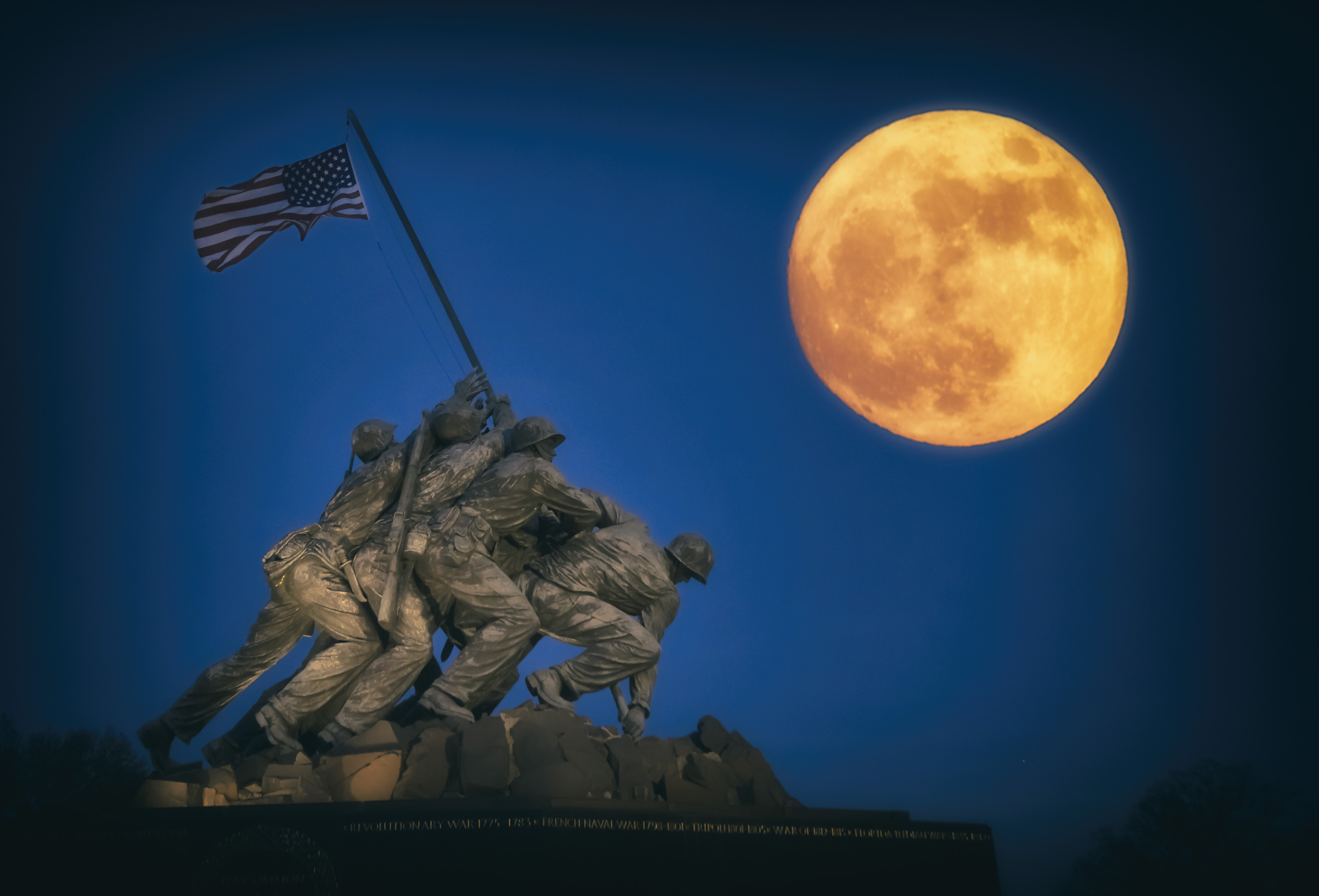 Marine Corp Memorial at Blue Hour w moon Flat A