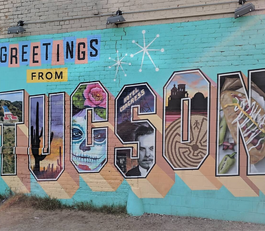 Mural in Tucson that looks like a postcard.