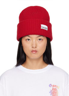 GANNI Red Rib Beanie