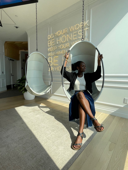 Midtown, Manhattan, Gucci Belt, Midi Denim Skirt, Birkenstock Sandals, Black Cropped Cardigan