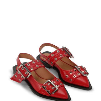 RED WIDE WELT BUCKLE BALLERINAS
