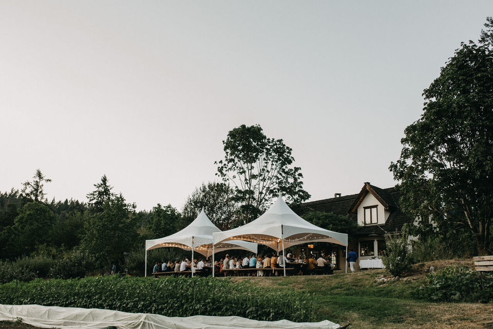 Sheltered tents set up for the dining area