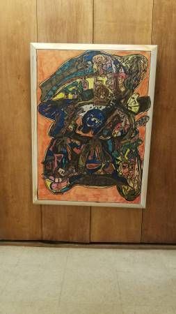 Folk Art Painting Ink on Canvas Titled_ _Necromancer_ Guantanamo Mind of Osama Series . Dimensions_ 40_ X 30_