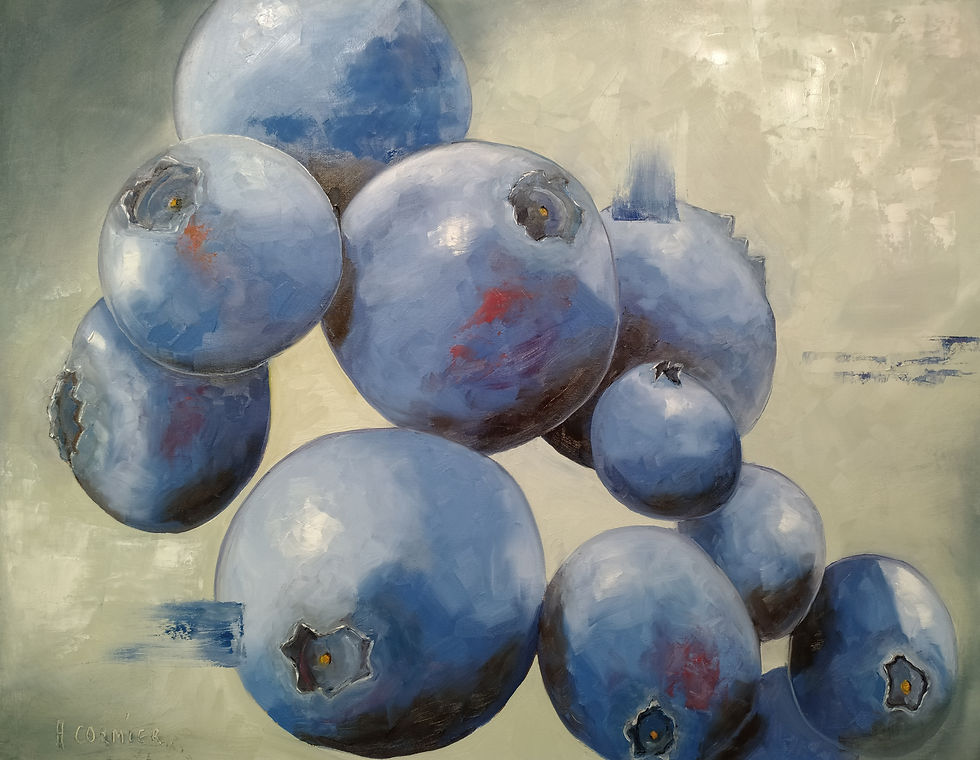 Nature morte Poésie du bleue Oeuvre de bleuets contemporaine par l'artiste Annette Cormier