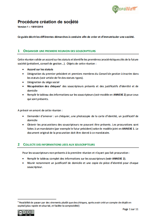 Procédure création de société