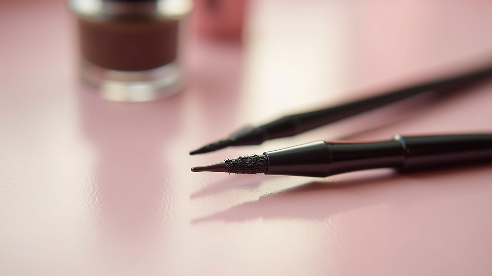 Eye-level view of brow tinting tools and dye kit on a clean surface