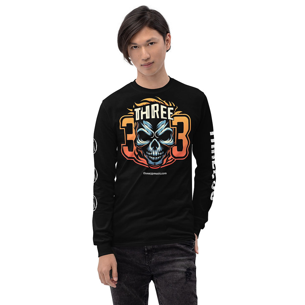 Thumbnail: Three33 Fire Skull Logo Black Long Sleeve Shirt