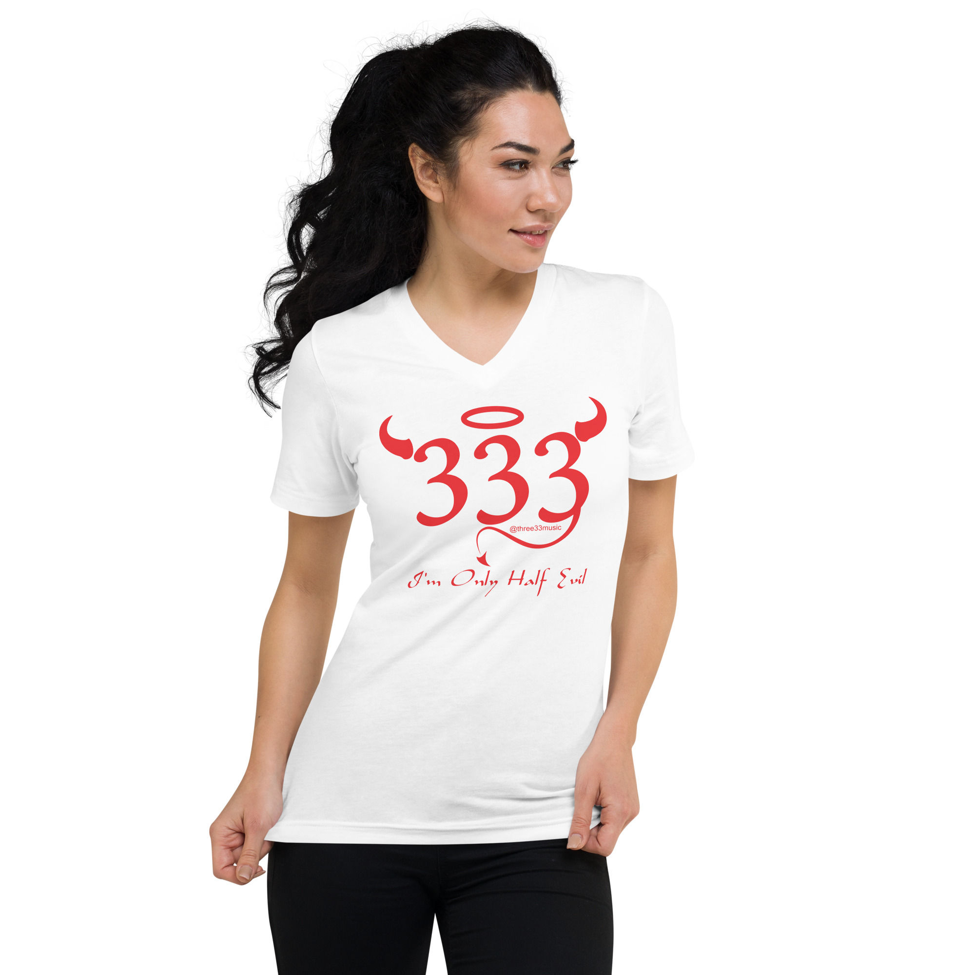 Three33 Half Evil Unisex Short Sleeve V-Neck T-Shirt