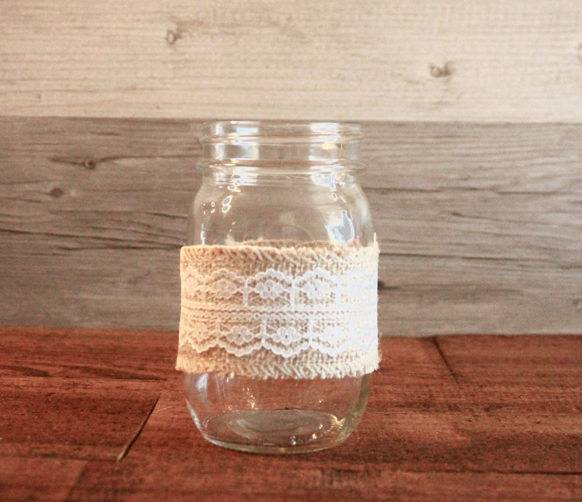 Burlap & Lace Wrapped 5" Mason Jar (Qty. 20)