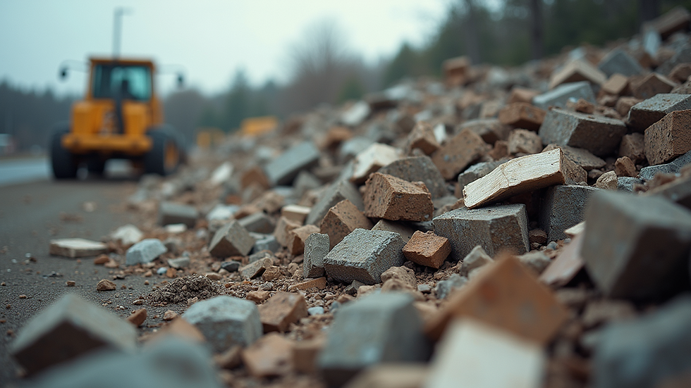 eye-level view of pile of construction debris ready for disposal
