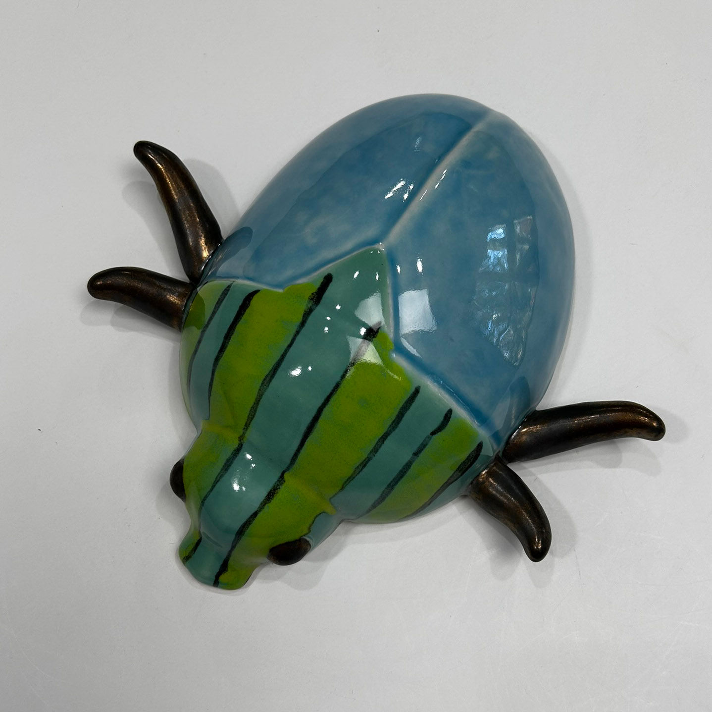 Chartreuse Stripes on Bermuda Green with Baby Blue Candy Bug